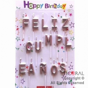 VELAS FRASE FELIZ CUMPLEA�OS ROSA GOLD 3 CM x 1
